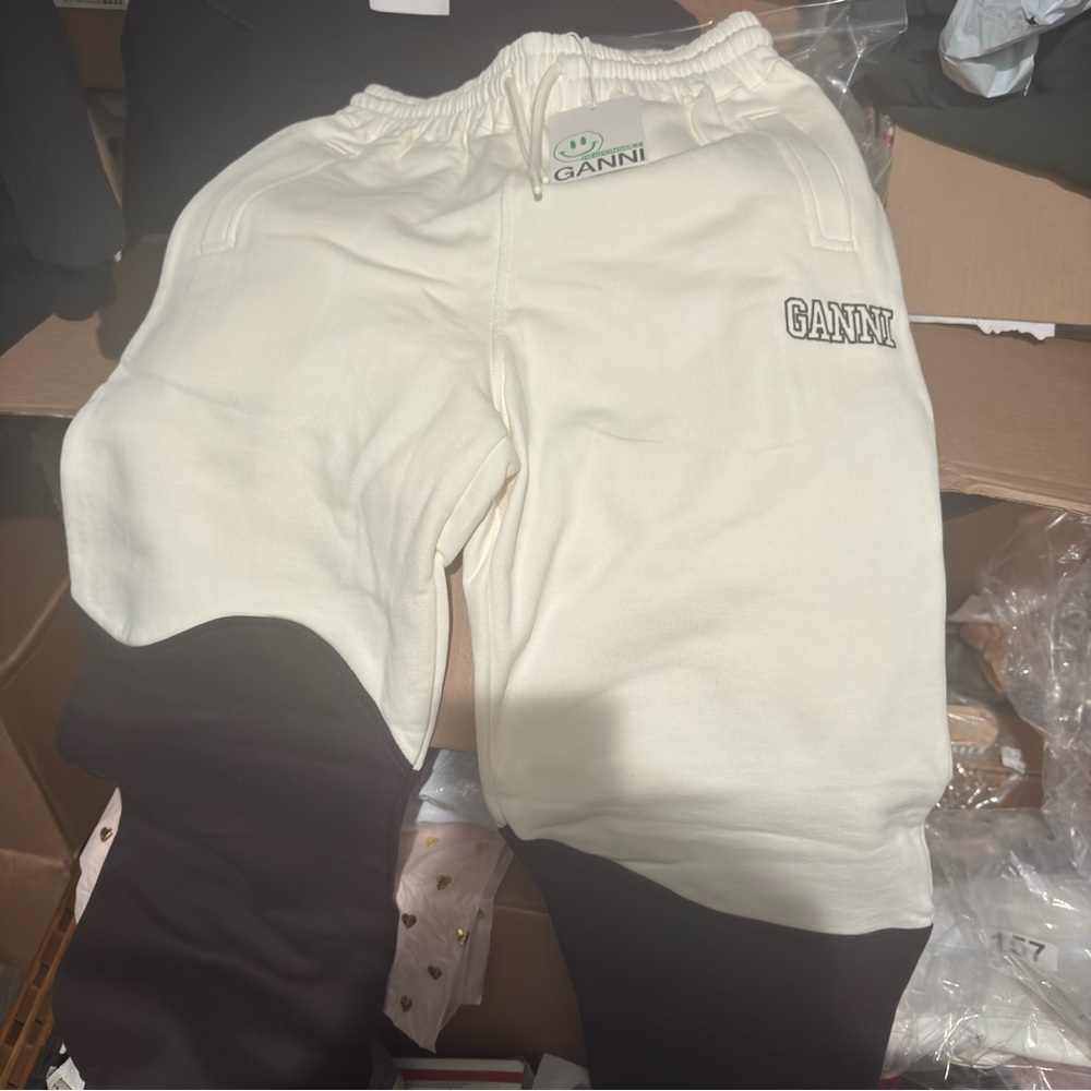 GANNI Wave Logo Sweatpants in White Brown - Picture 6 of 11